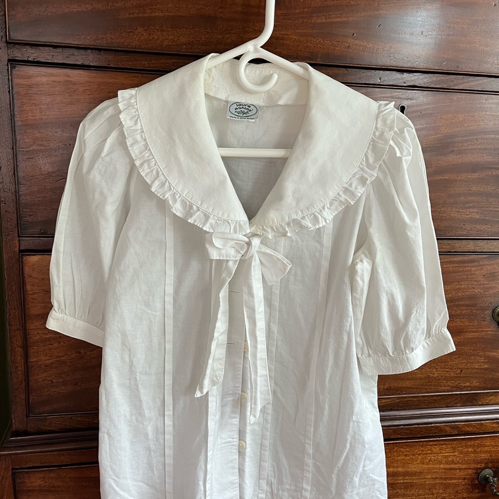 Laura Ashley White Ruffle Collar Blouse